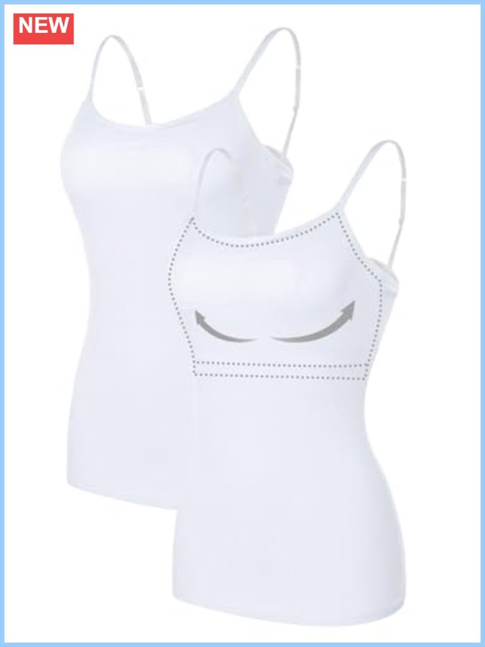 Cotton Camisole Shelf Bra Tank Top 2 Pack Adjustable Spaghetti Strap